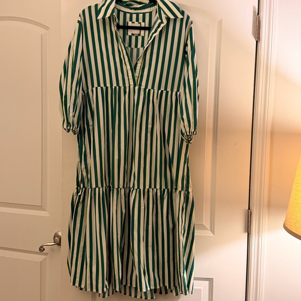 Maeve Green and White Striped Dress